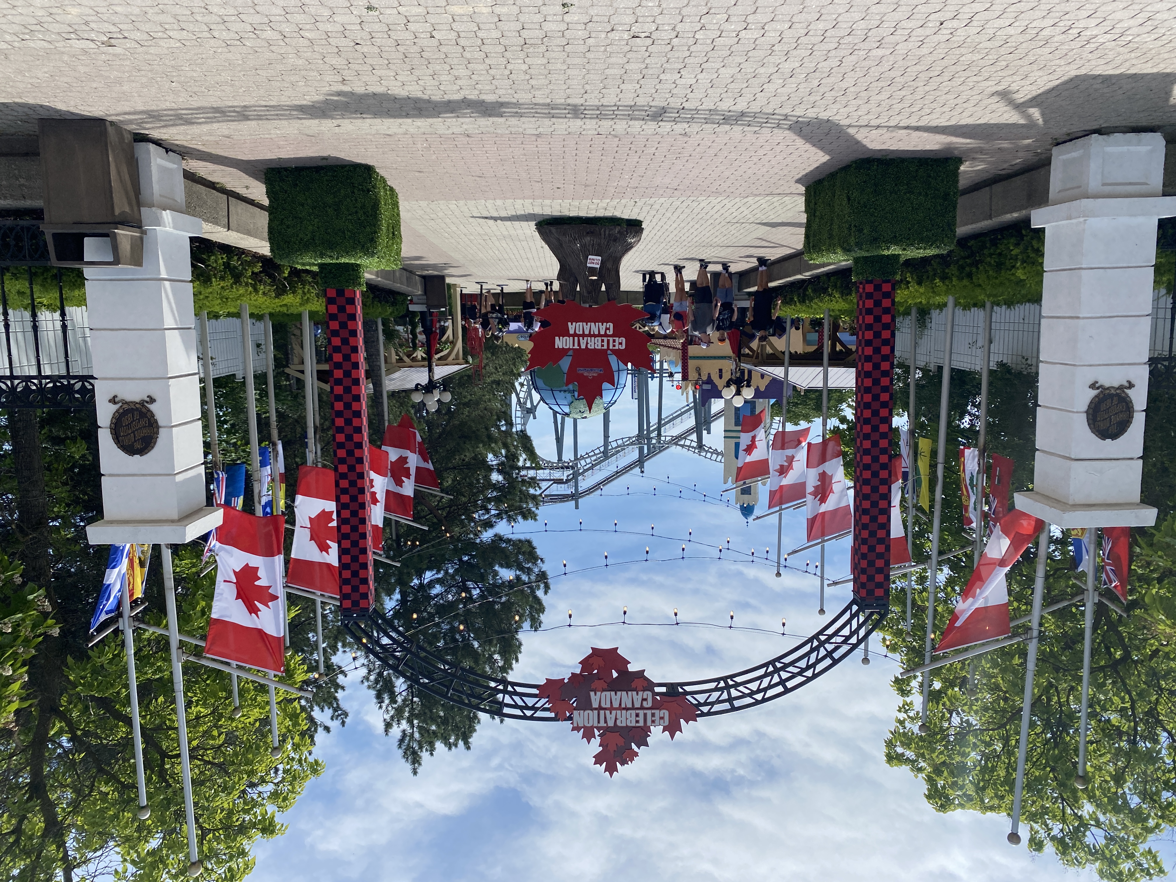 This is Celebration Canada with bunting and maple leafs
      everywhere.