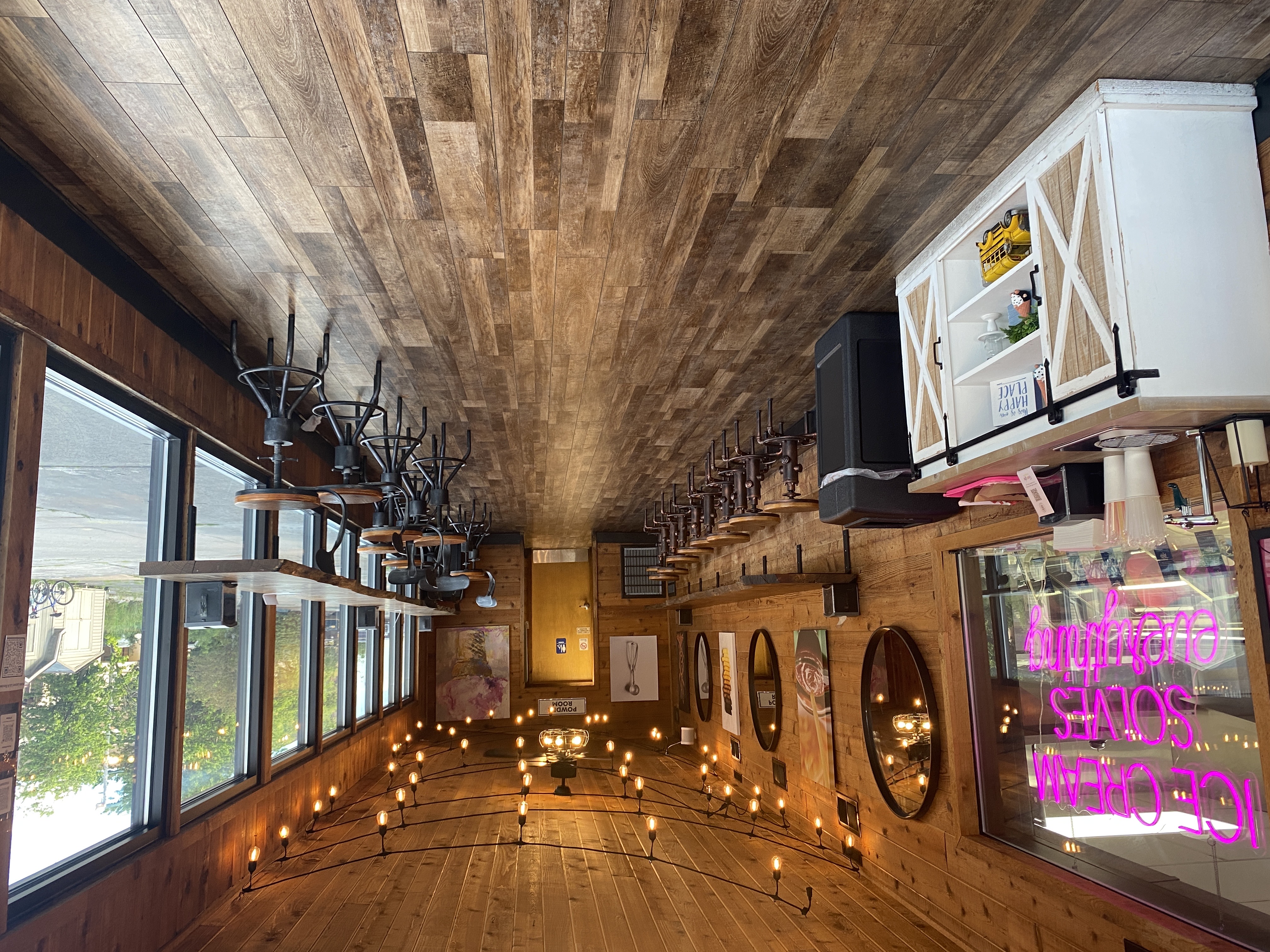 The Ice Shanty
      is like a glitzy wooden sailing ship on the inside.