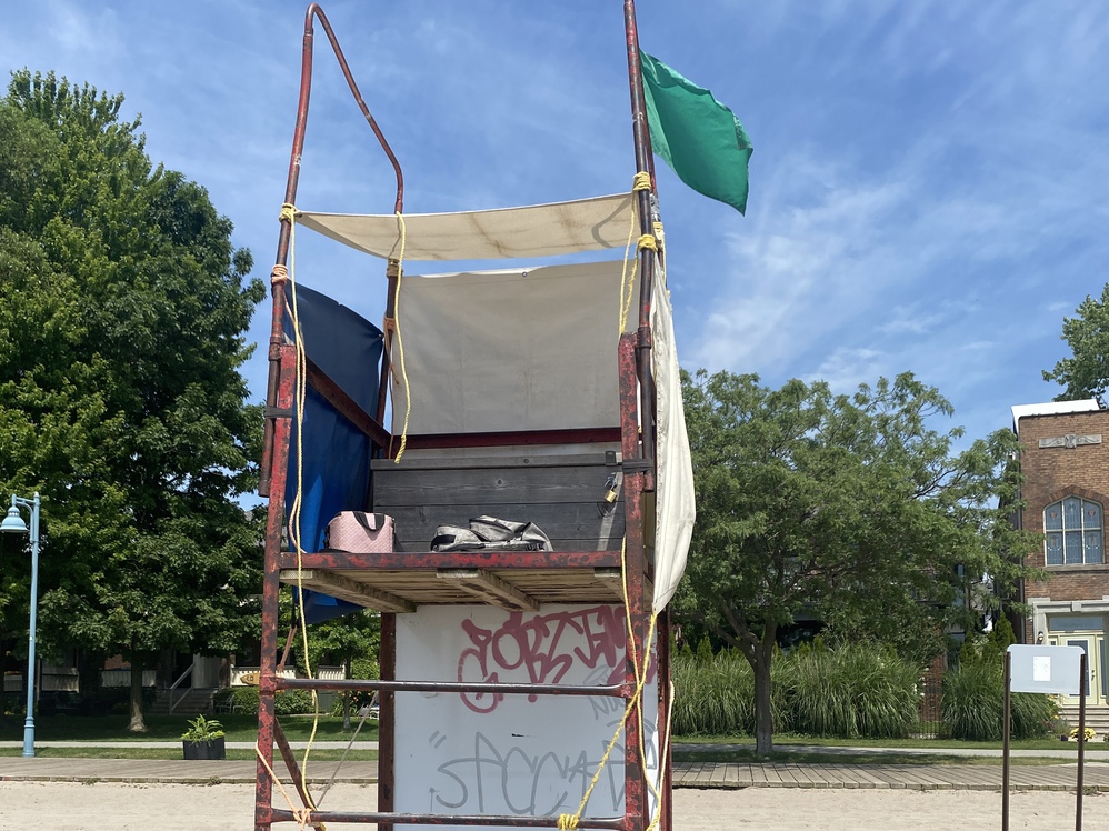 This is a
      lifeguard chair for the lifeguards to sit in and see the
      shoreline.