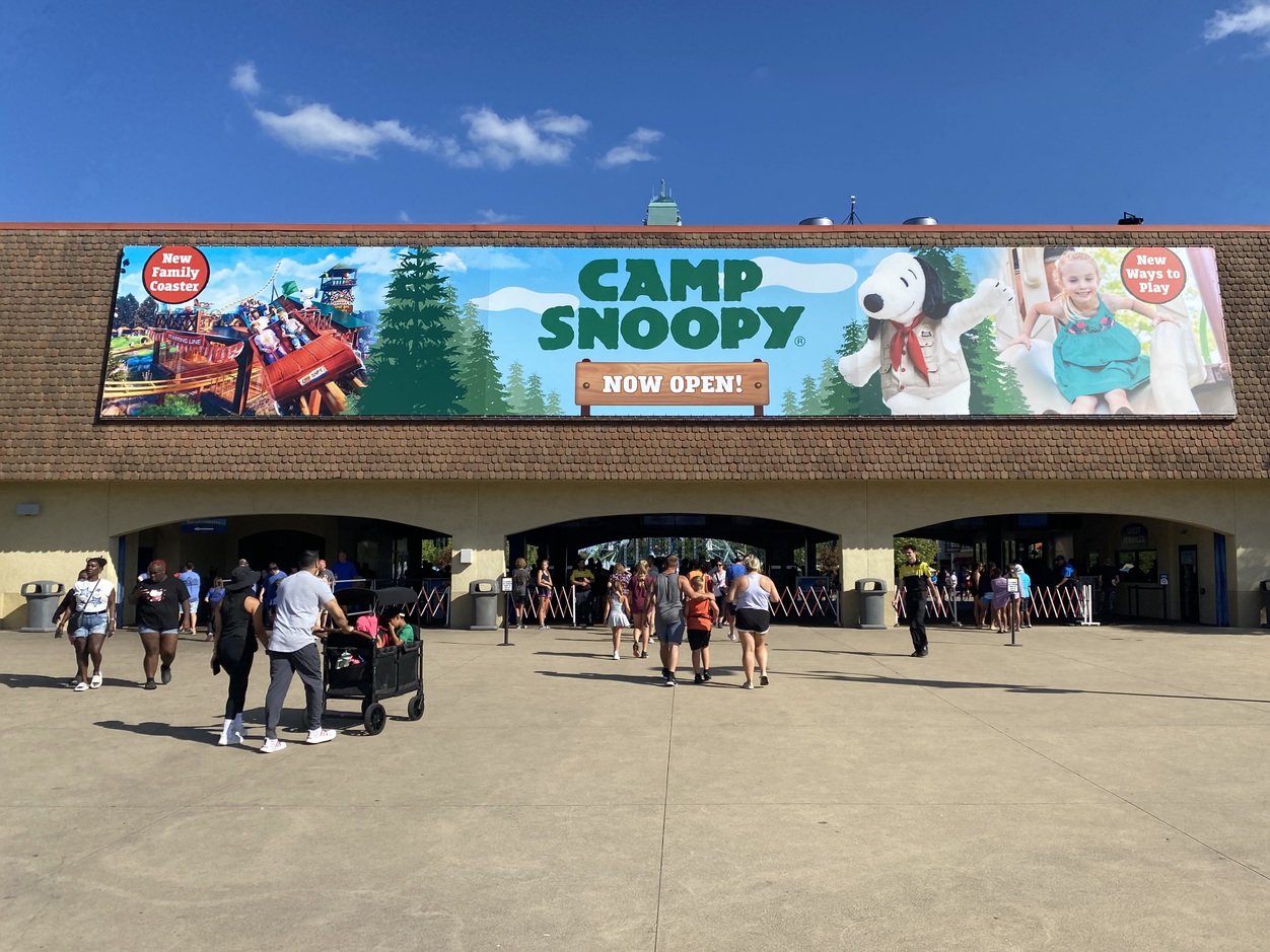 This is the Front Gate at Kings Island on August 10, 2024.
      Camp Snoopy has just opened.