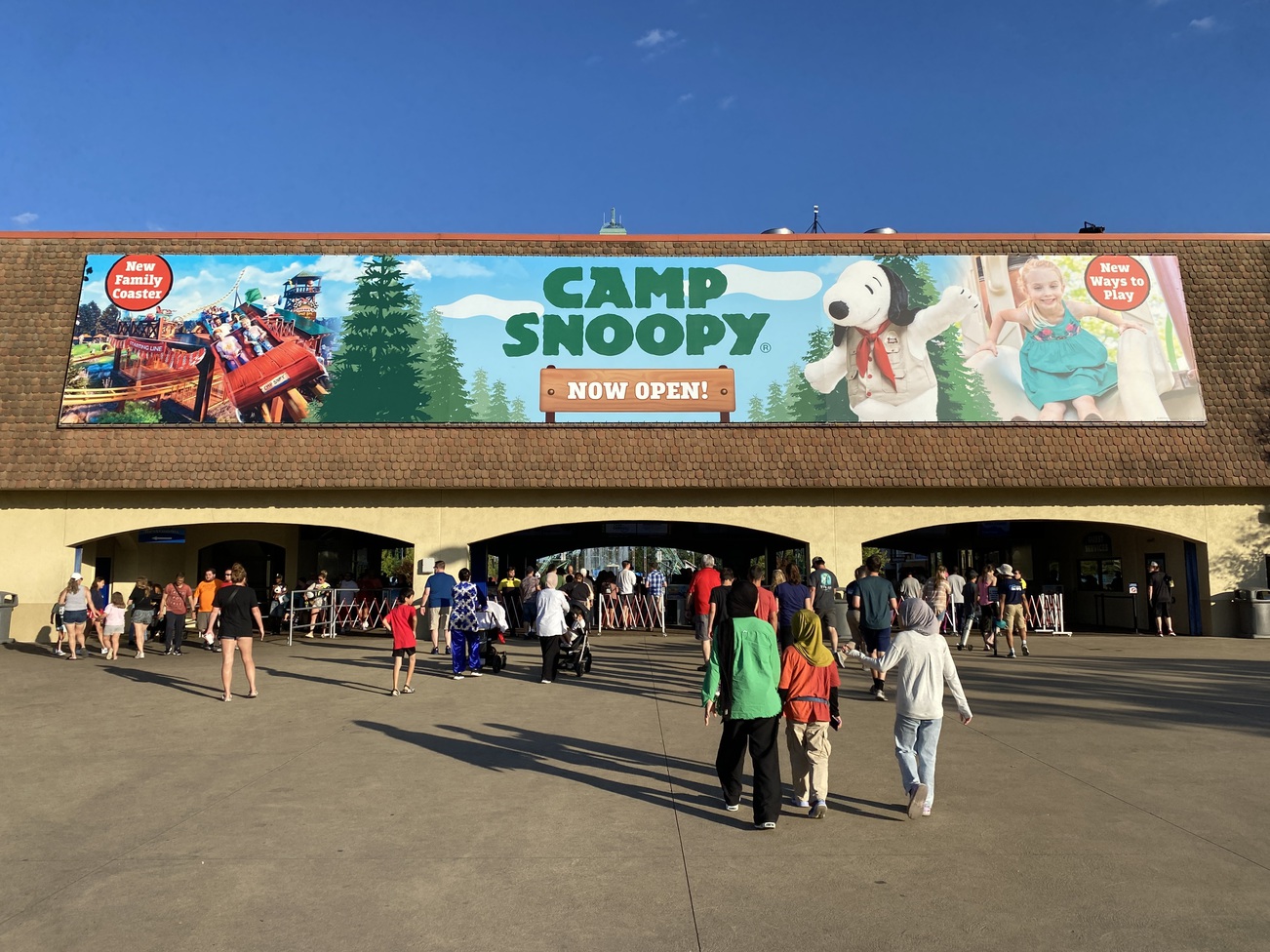 The Front Gate has an advertising display for Camp Snoopy.